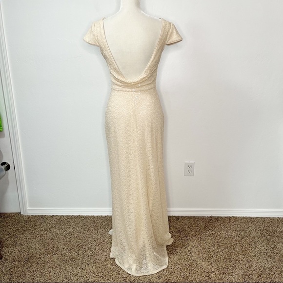 Bill Levkoff Ivory Sequined Evening Formal Maxi Dress Gown Size 2 scoop Back - Picture 6 of 12
